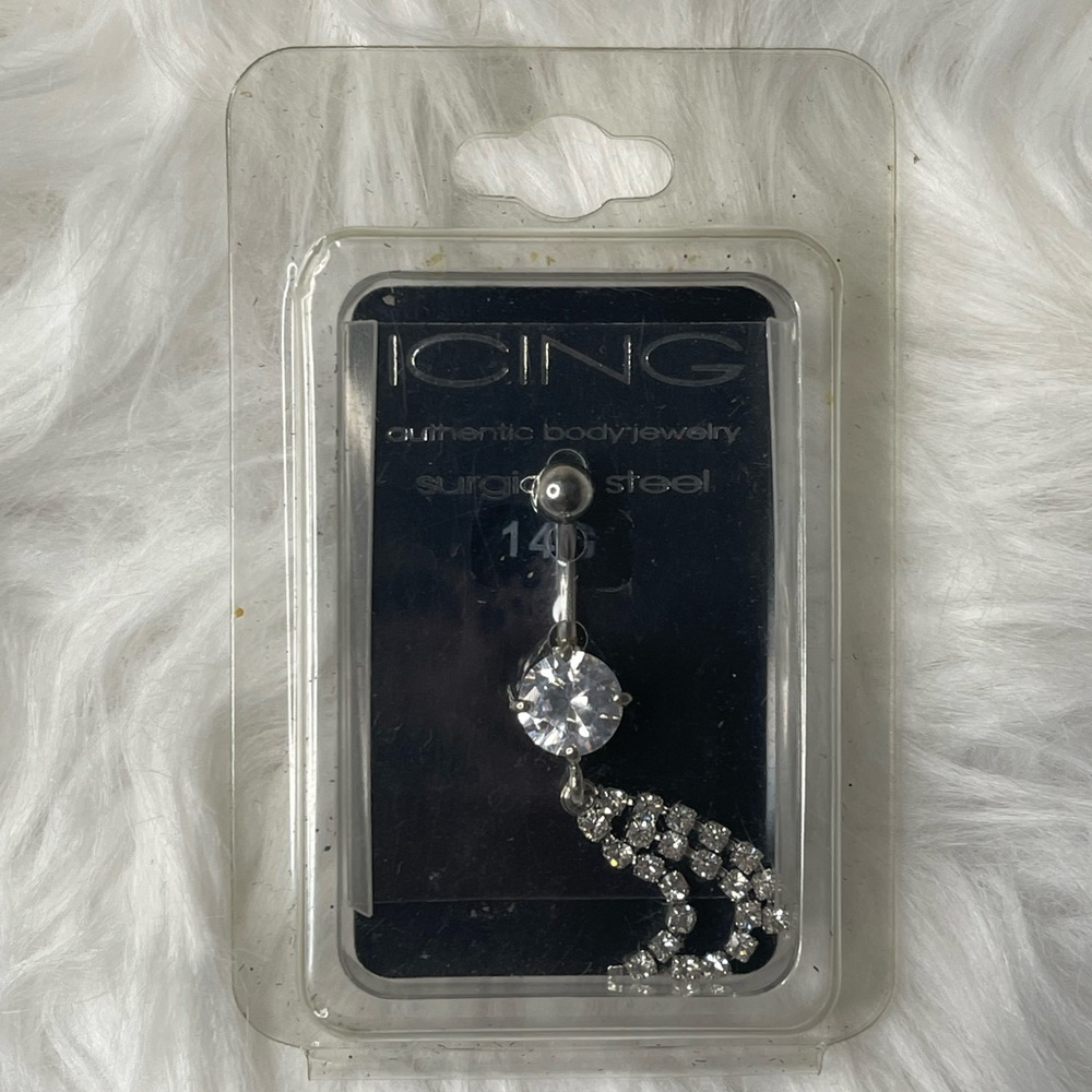 Icing Silver Surgical Steel Belly Button Jewelry with Clear Gem